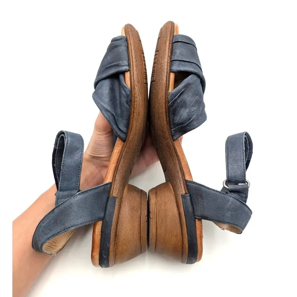 Miz Mooz Collette Leather Heel Sandals Ankle Strap Women's Blue US 10.5-11 EU42